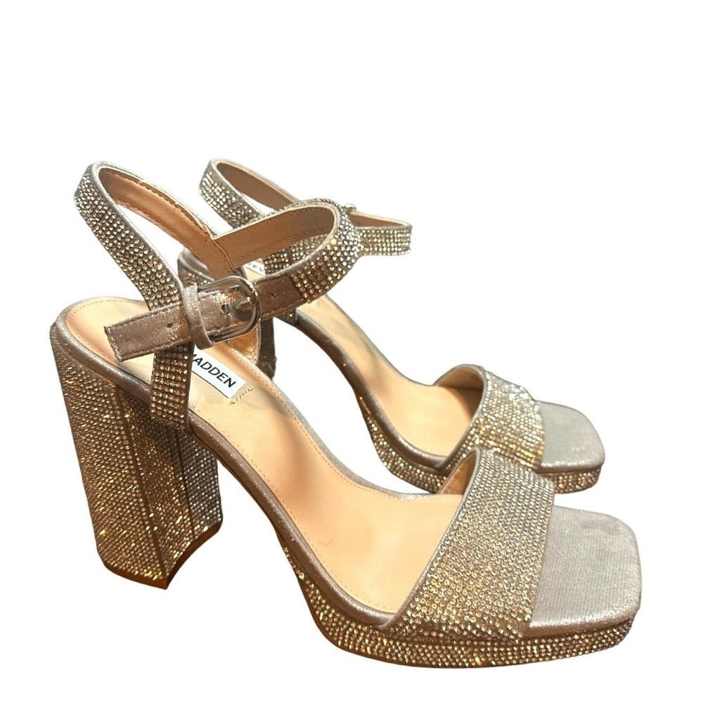 Steve Madden Heeled Sandals 10 Y2K Sexy Sparkly Bling Club Wedding Formal Silver
